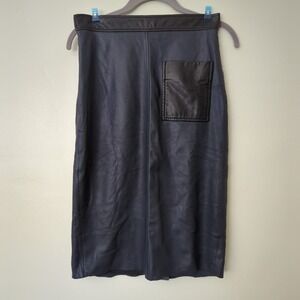 Veda Violette Leather Two Tone Patch Pocket Pencil black blue midi skirt S